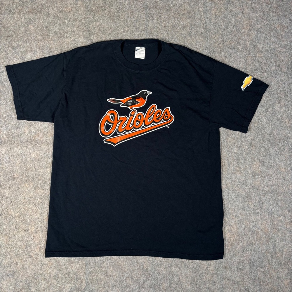 VTG Baltimore Orioles T-Shirt Mens L Black Chevrolet Logo Gildan Tag Baseball
